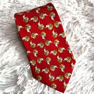 Salvatore Ferragamo Mens Silk Elephant‎ Pattern Tie Made In Italy Red